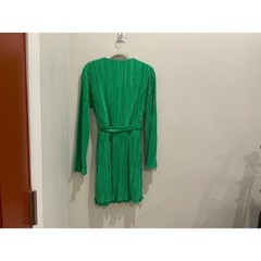 Glamorous Green Pleated Wrap Dress Long Sleeve Tie Waist Mini