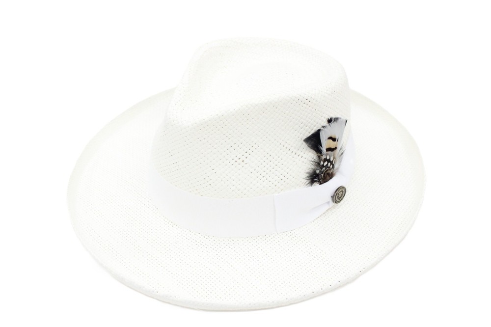 Bruno Capelo Mens White Wide Brim Straw Fedora Colonial CO-580