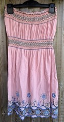 Apricot Pink Boho Bandeau Dress – Embroidered Hem – Size Small