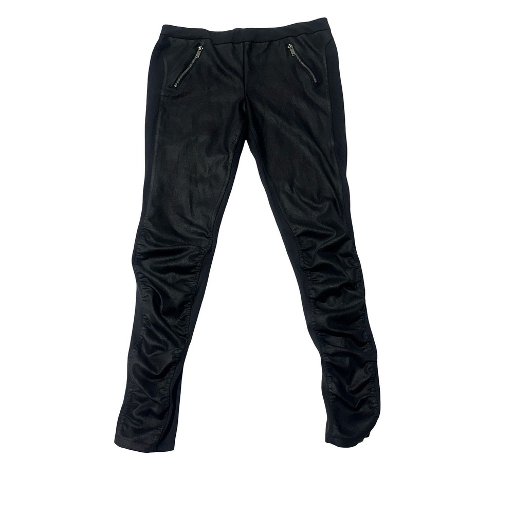 Rewind Women Black Moto Leggings Faux Leather Panels & Zipper Pockets Large