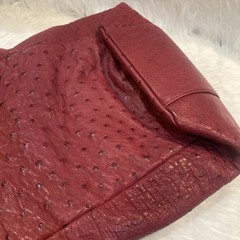 Vintage Ostrich Leather Handbag Red Top Handle Purse 32cm