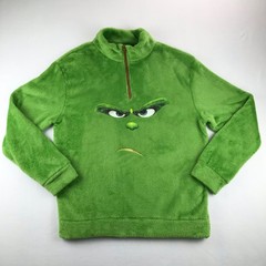 Dr Seuss The Grinch Unisex Green Faux Shearling Zipper Pullover Christmas Large