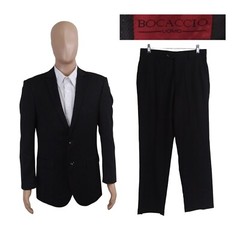 Bocaccio Uomo Two Piece Mini Striped Black Suit 38R Flat Front Pants 31X29