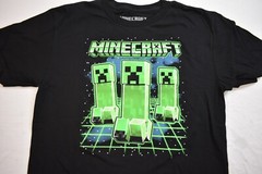 Minecraft Youth Boys Creeper Multiple Creepers Grid Black Shirt New XS, L, XL
