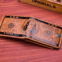 Men’s US 100 Dollar Bill Leather Bifold Card Photo Holder Wallet Handbag Purse