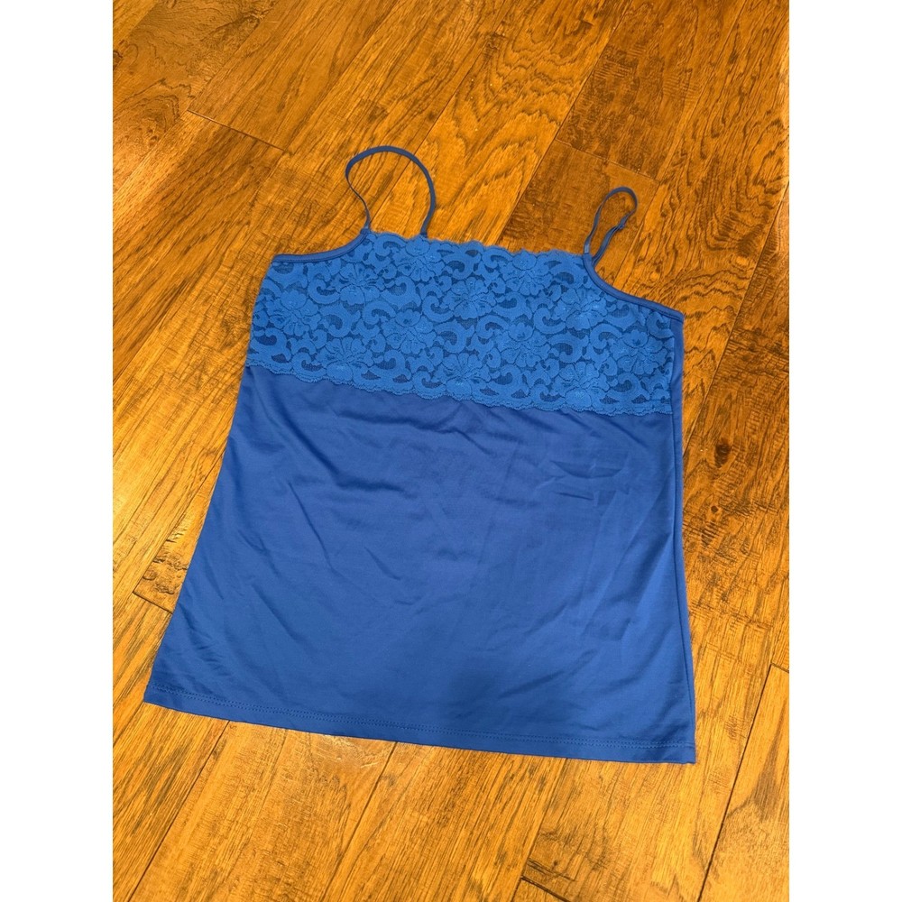 Boutique Essentials Royal Blue Lace Trim Camisole Tank Top Womens Medium