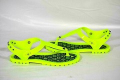 Marc Fisher Womens Silver Studded Polycarbon Neon Green Flat Sandal Size 35