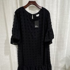 Pinup Fashion Women’s Black Polka Dot Shift Knee Dress Ruffle Sheer 20W