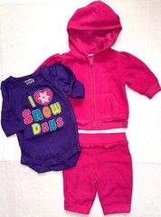 GARANIMALS 3 piece fleece set pink/purple/I Love Snow motif size NEWBORN