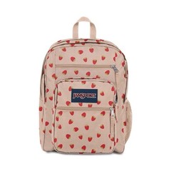 JanSport Strawberry Print Kids Canvas Backpack Beige Red Outer Pockets Organizer
