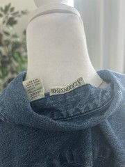 st. john’s bay blue solid denim cotton collared button-up 3/4 sleeve size l