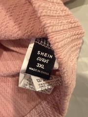 SHEIN Curve Ribbed Knit Stretch Collared Polo Top Pink/White Women’s 3XL