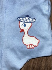 Vintage Baby Boy Blue Sunsuit Romper Duck Goose Appliqué Handmade Heirloom