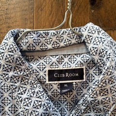 Club Room Men’s Blue/White Geometric Woven SS Button-Up Point Collar XL