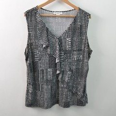 Liz Claiborne Womens Casual Top 2X Black And White Polyester Blend Sleeveless