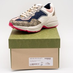 Size 36.5eu 6.5 US – Gucci GG Rhyton Beige White Pink Blue GG Canvas Leather