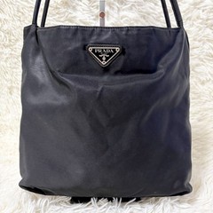 PRADA PRADA Nylon Tote Bag Black Triangle Logo White Tag Handbag Shoulder Bag It