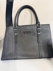 GUESS Gray Logo Satchel Top Handle Bag Double Handles Zip w/ Detachable Strap