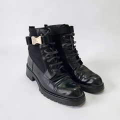 PRADA Ankle Combat Boots Women’s Black 0515 US 5 Tessuto Nylon Leather Buckle
