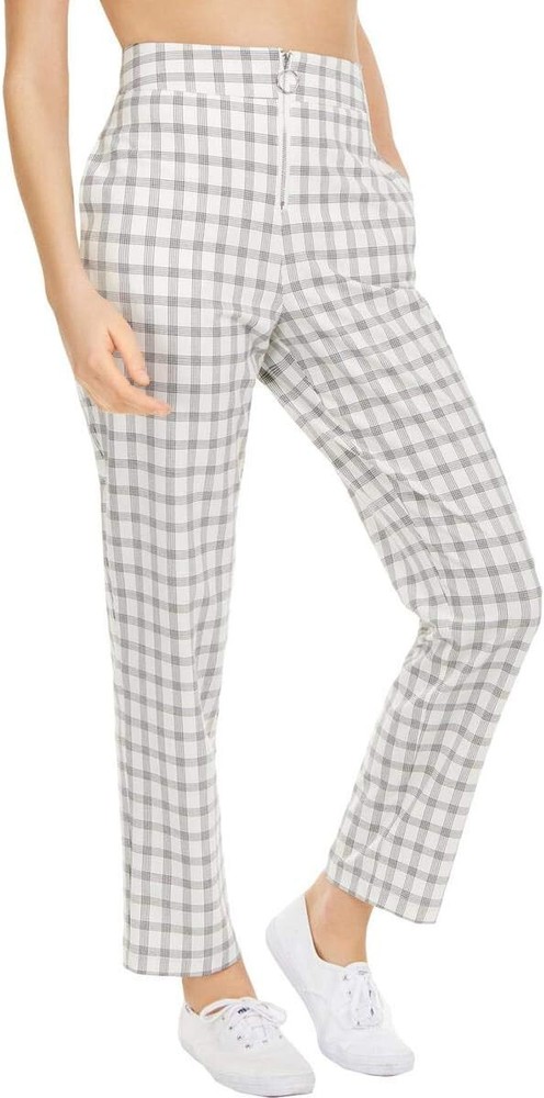 Danielle Bernstein Womens Woven Plaid Dress Pants Black-Ivory 6
