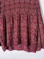 Maxi Studio Women’s Pleated Printed Crepe Top Red Flare Sleeves Size M Boho