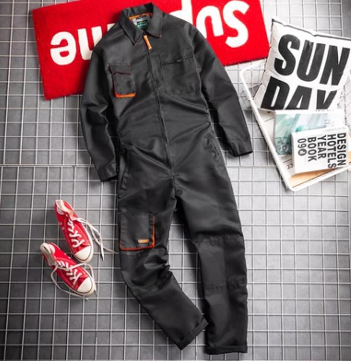 Long Sleeve Jumpsuit Mens Japanese Retro Cargo Loose Fit Casual Romper Suits