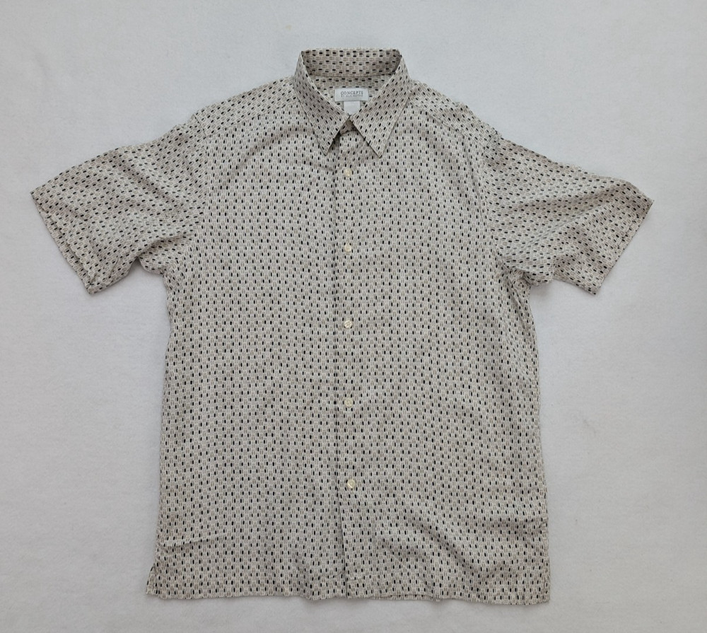 Concepts by Claiborne Men’s Shirt Size M Beige Geometric Print Short Sleeve