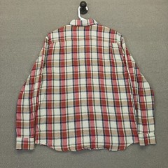 Purnell Shirt Mens Medium Red Beige Plaid Button Up Long Sleeve Cotton Pocket