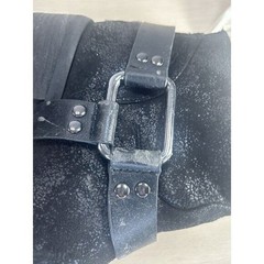 Black Textured Moto Ankle Boots Size 7 Harness Buckle Studded Back Zip Festival