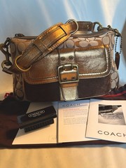 COACH Signature Metallic Brown Gold Shoulder Bag Y2K Detachable Strap Auth