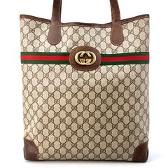 Vintage GUCCI Tote Bag GG Sherry Line PVC Leather Brown Authentic
