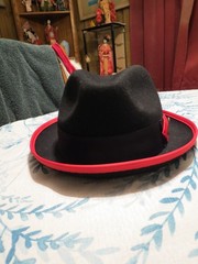 NEW, MEN’S BRUNO CAPELO CHICAGO SNAP BRIM BLK WT RED FEDOA AUSTRALIAN WOOL HAT
