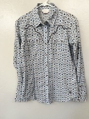 Ariat Women’s Medium Blue Plaid Western Snap Shirt Embroidered Rodeo Cowgirl
