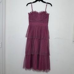 Lulu’s Sweetheart Style Mauve Polka Dot Bustier Tiered Midi Dress Size S