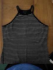 New York & Company Black/White Striped Racerback Tank Dress XL Stretch