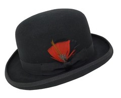 Different Touch 100% Wool Felt Derby Bowler with Removable Feather Fedora Hats