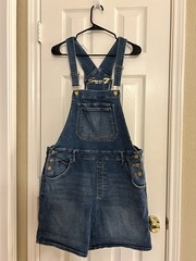 NWOT Ladies Seven7 Denim Cotton Stretch Jean Bib Overall Shorts Size 14