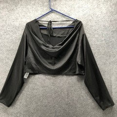 NWT Nasty Gal Satin Crop Top Womens 6 Black Long Sleeve Cowl Tie Back Boxy