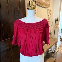 American Rag Magenta Crochet Yoke Peasant Blouse