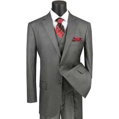 VINCI Men’s Pinstripe 3-Piece Suit 38S-62L, 4 Colors, Classic Fit – NEW