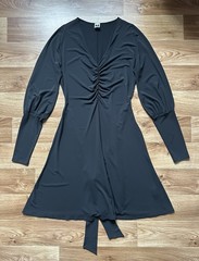 M Missoni Vintage Black Ruched V-Neck Mini Dress Long Sleeve Italy IT 48 XL