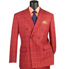 VINCI Men’s Windowpane Double Breasted 6 Button Modern Fit Suit NEW