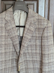 CANALI Wool Silk Blend Sport Coat, Brown Brushed Plaid, Size 46 R (56 EU) NWT