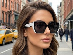 Prada PR 15WS Oversize Square Sunglasses Women Black White Frame UV400 Authentic