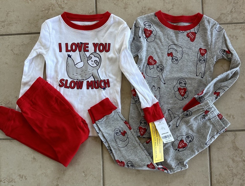 Carter’s Unisex Boy Girl 3T Sloth 4 Piece Pajama Set. I Love You Slow Much. NWT