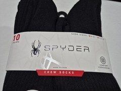 SPYDER Mens Socks Crew Cushioned Everyday Work Sports 10 Prs SZ 6-12 Black