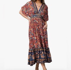 Bohemian Floral V-Neck Maxi Dress by R. Vivimos Sz XL