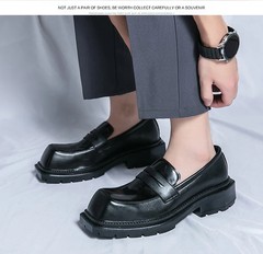 Thick Sole Height Increasing Formal Durable Square Toe Men Dress Shoes Loafers