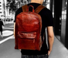 18″ Genuine Leather Retro Rucksack Backpack College Bag School Picnic Bag Travel