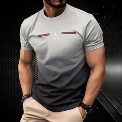 Men’s Paris Print T-Shirt 3D Gradient Oversized Casual Summer Short Sleeve Tee